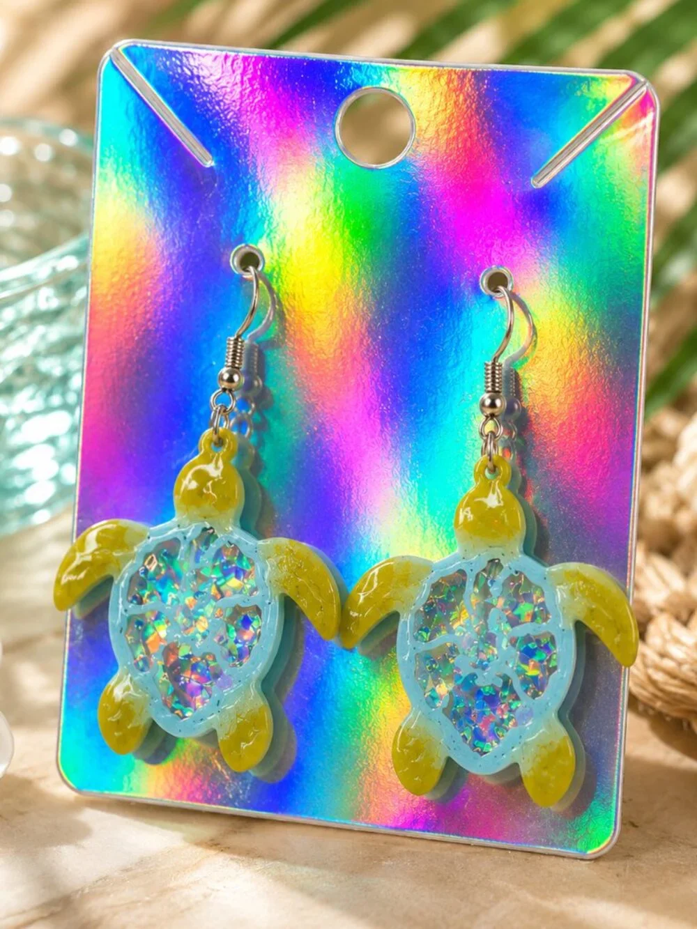 Blue Glitter Sea Turtle Earrings